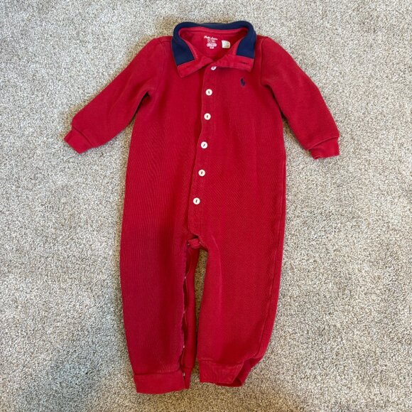 Ralph Lauren Baby One-Piece Coverall Collar Red Size 18 months Preppy Luxury - Picture 1 of 9